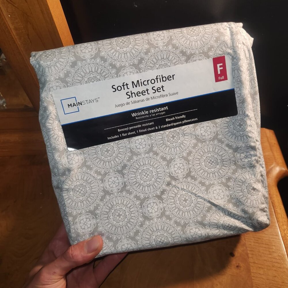 Mainstays Soft Microfiber Full Size Sheet Set Gray, New